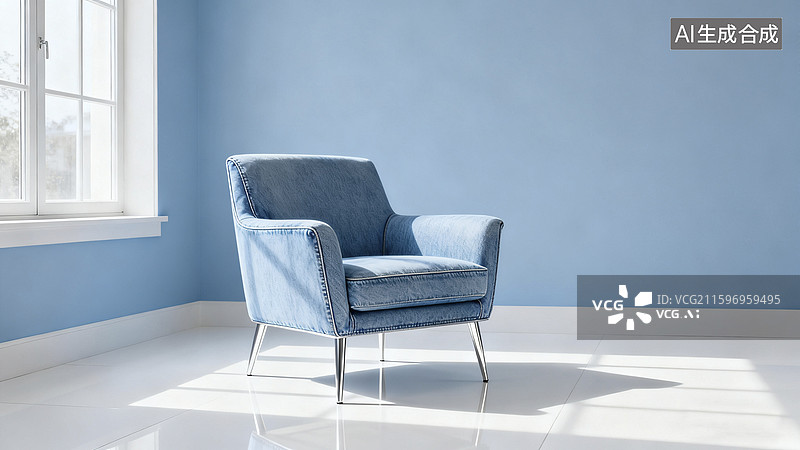 【AI数字艺术】空房间里的极简单人沙发图片素材