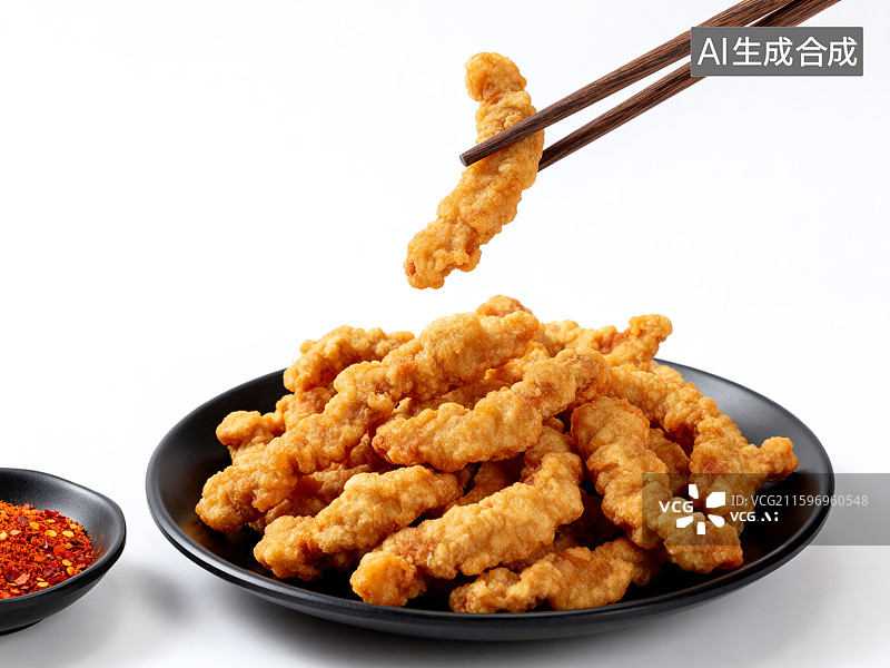 【AI数字艺术】筷子夹起的香脆小酥肉图片素材