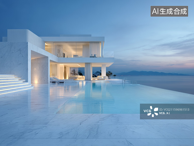 【AI数字艺术】山间湖畔现代豪华别墅图片素材