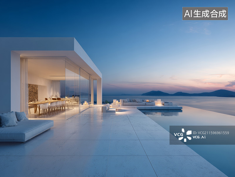 【AI数字艺术】山间湖畔现代豪华别墅图片素材