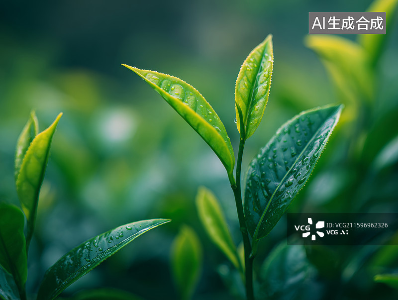 【AI数字艺术】新鲜绿茶叶片图片素材