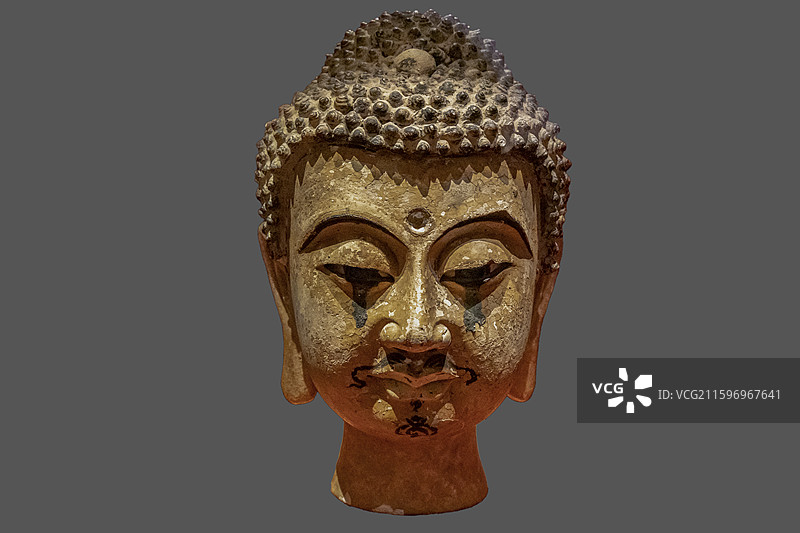 彩绘泥塑佛头像（西夏，1990年宁夏银川市贺兰县宠佛塔出土，宁夏博物馆藏）图片素材