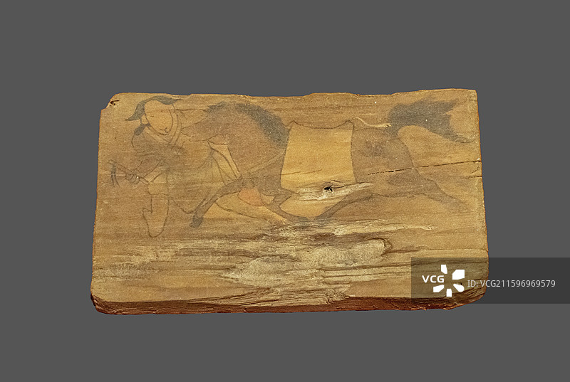 彩绘牵马“大六”木板画（复制品）【西夏，原件1977年甘肃省武威市西郊林场西夏墓出土，武威市博物馆藏图片素材