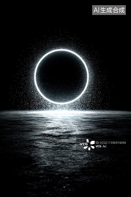 【AI数字艺术】白色发光粒子圆环大数据科技概念背景图片素材