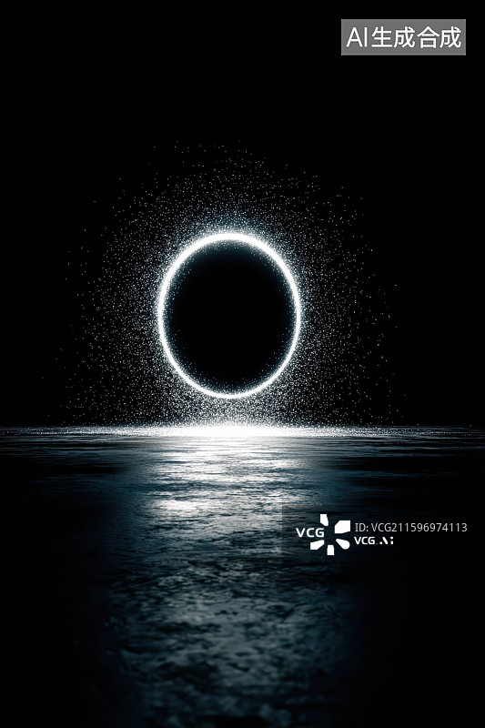 【AI数字艺术】白色发光粒子圆环大数据科技概念背景图片素材