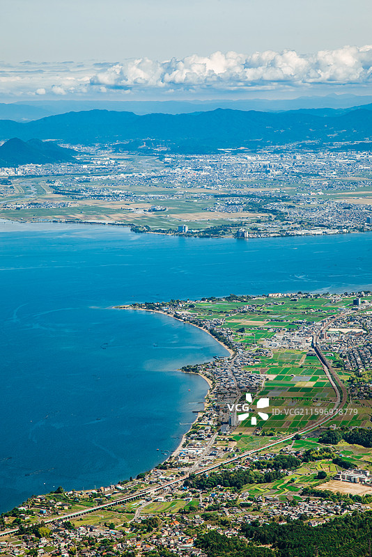 日本京都滋贺，琵琶湖观景台俯瞰湖光山色图片素材