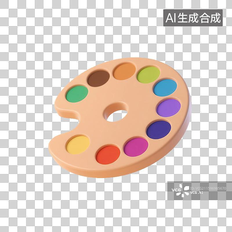 【AI数字艺术】3D渲染，调色板，绘画工具，文具，办公用品，图形图标，免抠元素图片素材