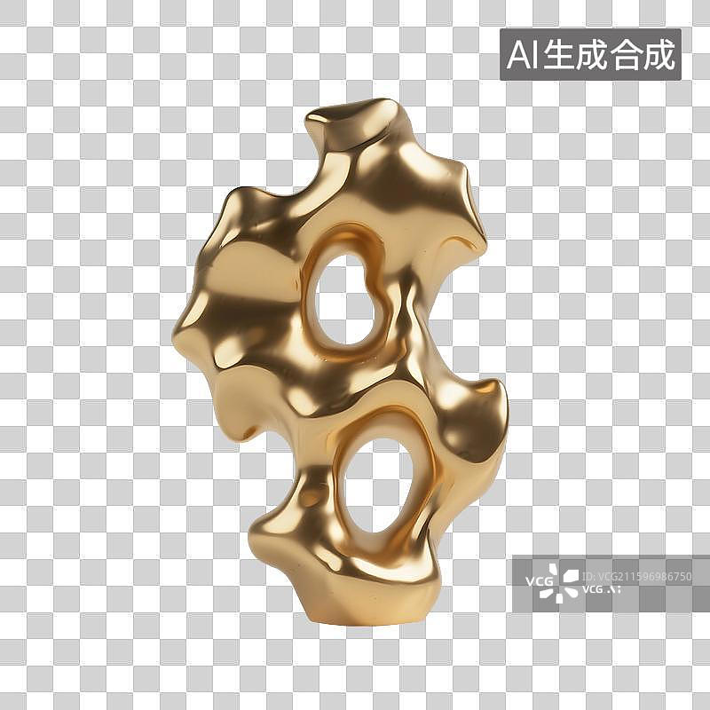 【AI数字艺术】3D渲染，黄金，金属质感，金色，中式园林景观，太湖石，假山奇石摆件，中国风免抠元素图片素材