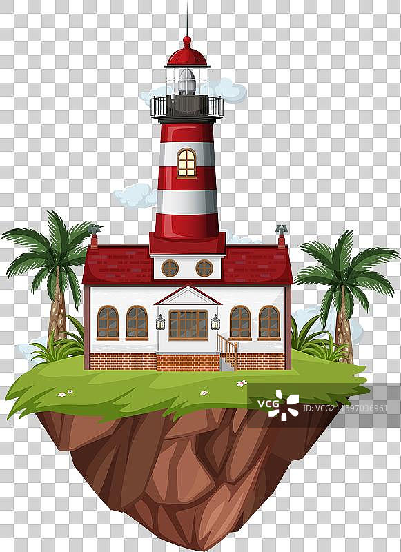 漂浮岛上的灯塔和棕榈树图片素材