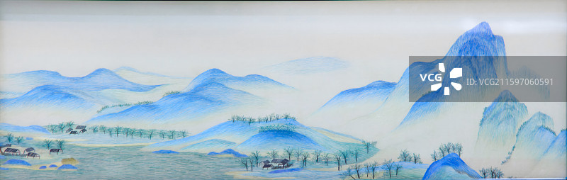 非遗，刺绣，国风，国画，山水，背景图片素材