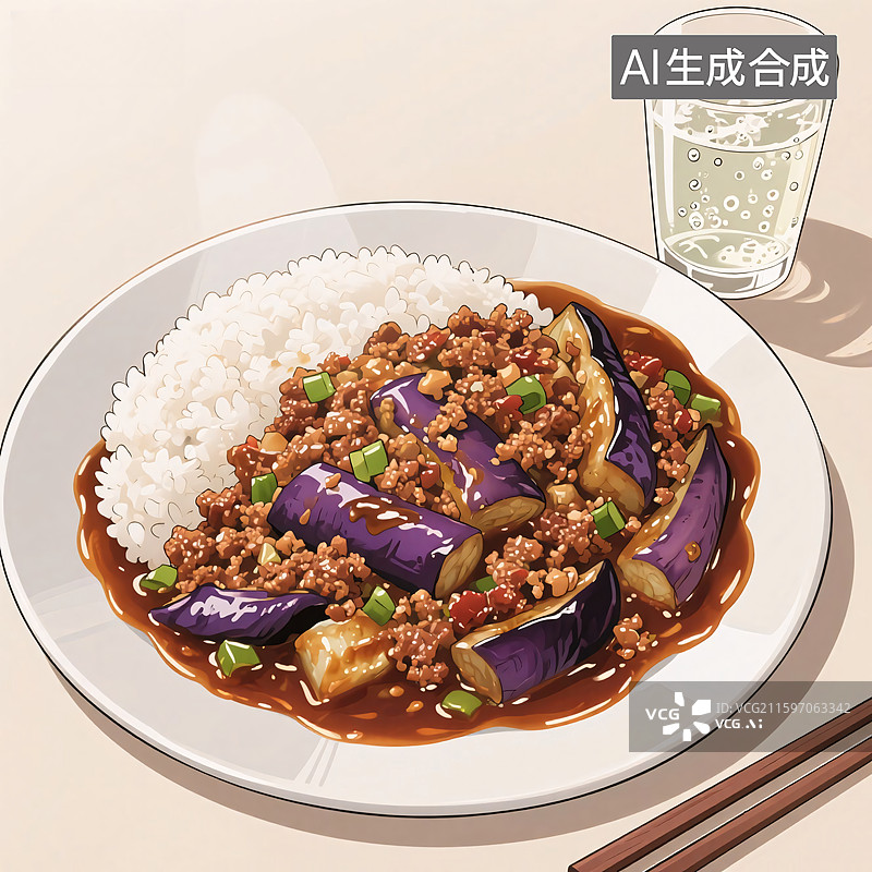 【AI数字艺术】肉末茄子盖浇饭图片素材