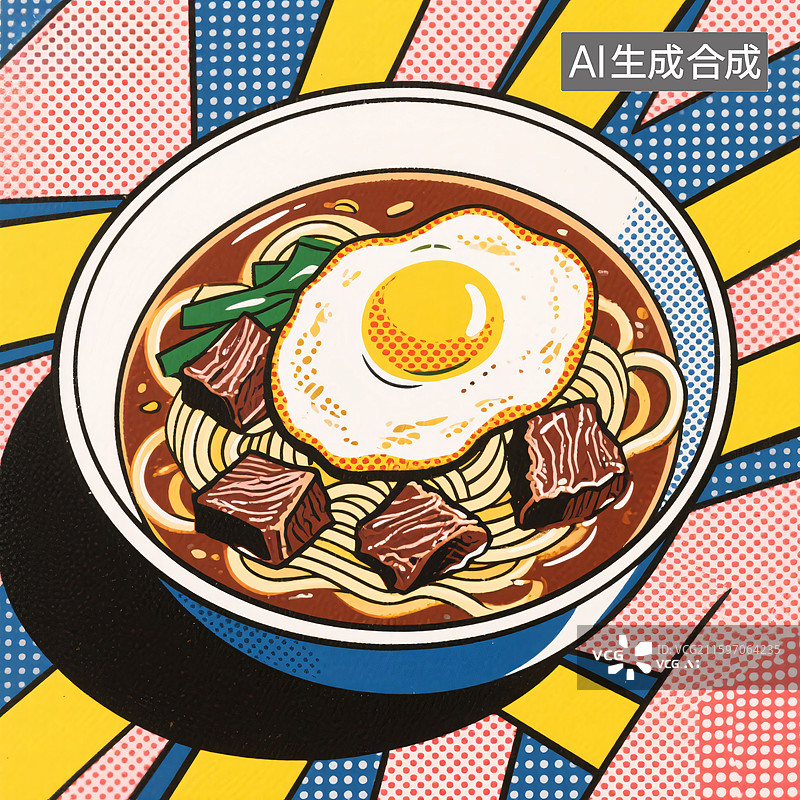 【AI数字艺术】波普风红烧牛肉面图片素材