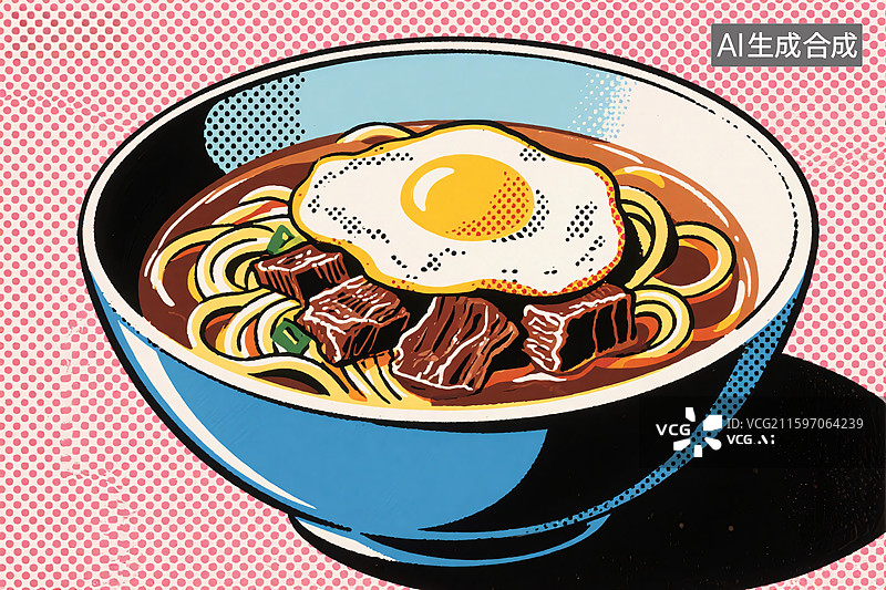 【AI数字艺术】波普风红烧牛肉面图片素材