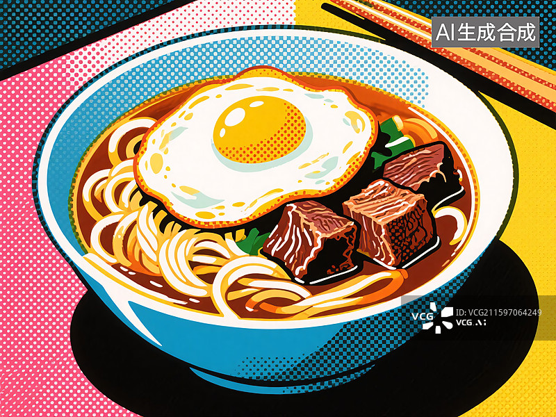 【AI数字艺术】波普风红烧牛肉面图片素材