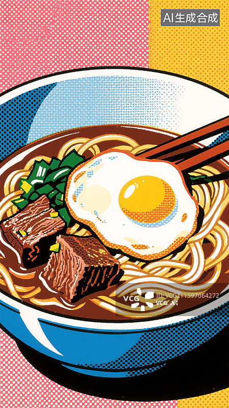 【AI数字艺术】波普风红烧牛肉面图片素材