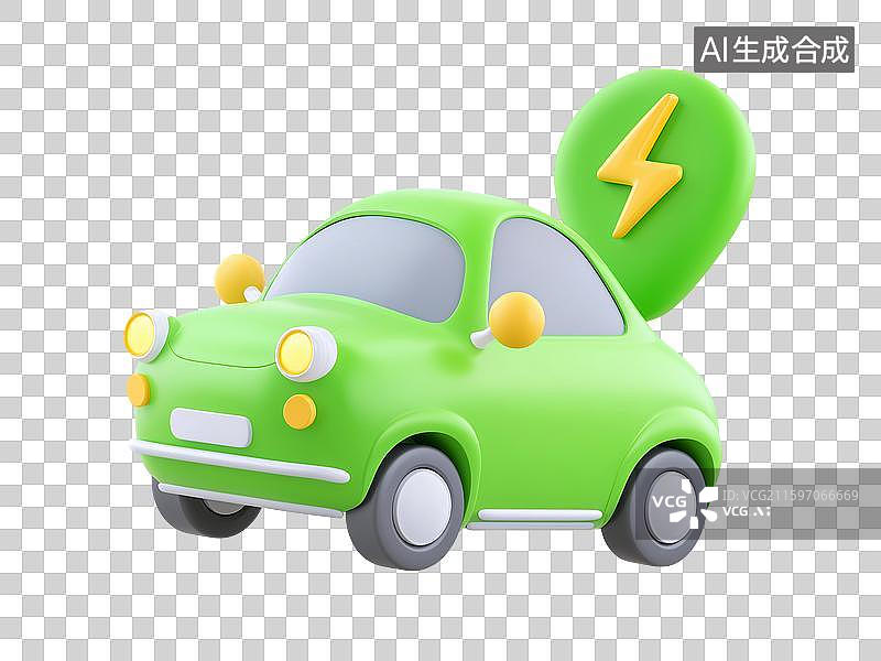 【AI数字艺术】3D绿色电动汽车与导航标识图片素材