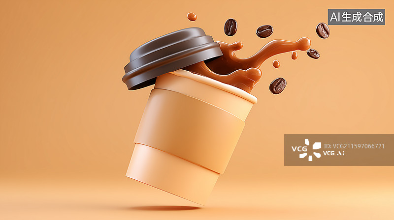 【AI数字艺术】卡通咖啡杯泼洒图片素材