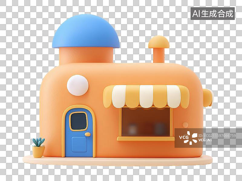 【AI数字艺术】3D卡通咖啡小店图片素材