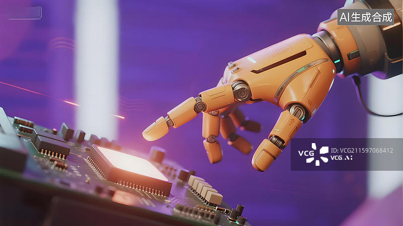 【AI数字艺术】机械手触碰电路板图片素材
