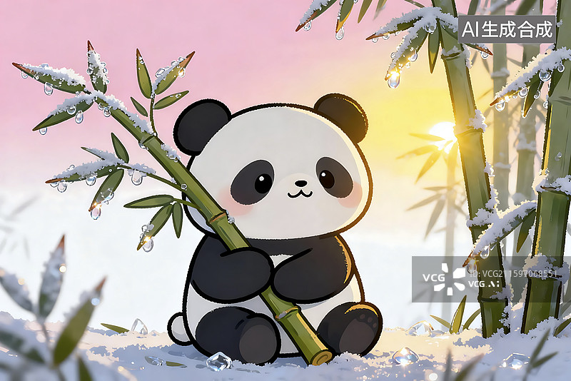 【AI数字艺术】雪地竹林中可爱的熊猫图片素材