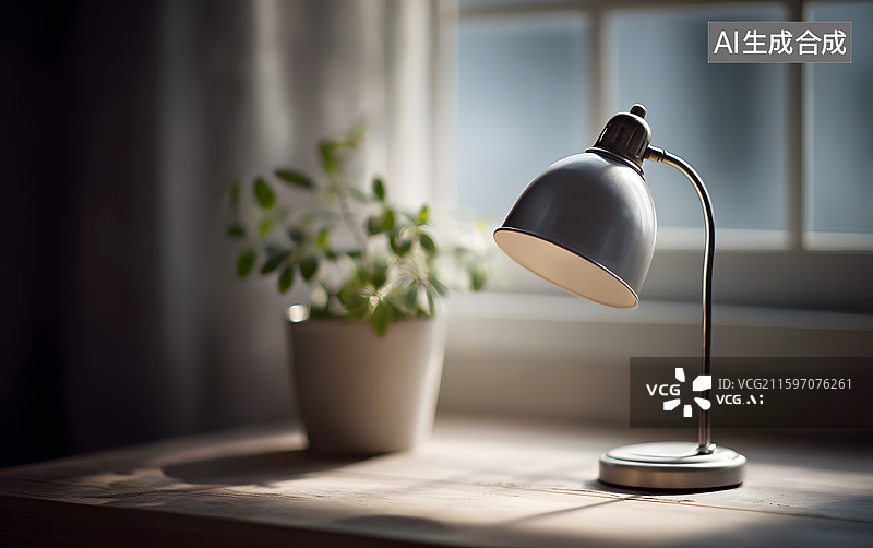 【AI数字艺术】书桌上放着一盏台灯图片素材