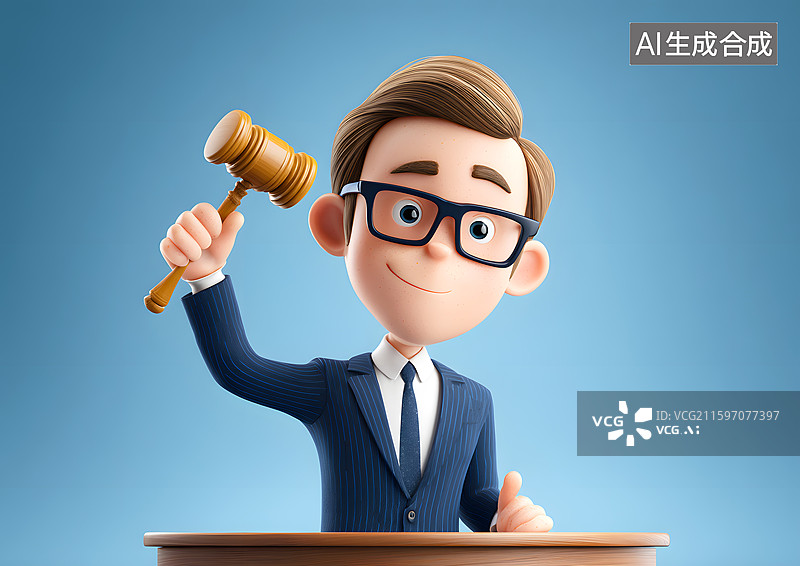 【AI数字艺术】一个卡通男人拿着木槌正在拍卖图片素材