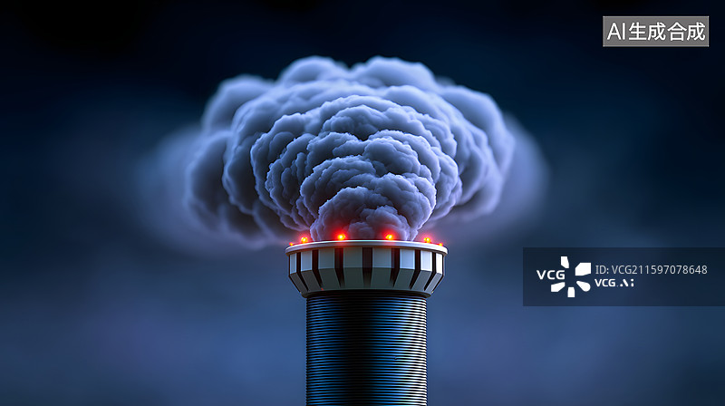 【AI数字艺术】工厂烟囱排放浓厚黑烟场景图片素材