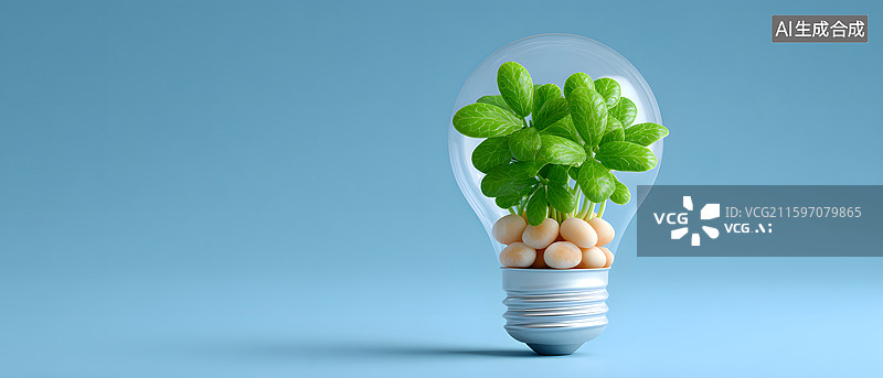 【AI数字艺术】绿色灯泡中萌发生命的环保概念图图片素材