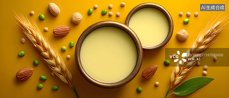 【AI数字艺术】黄色背景米糊碗食物摆拍图片素材