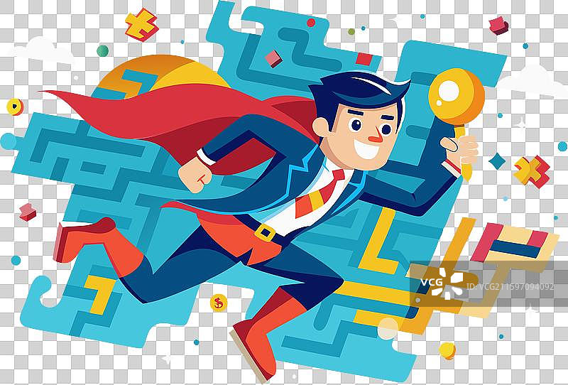超级英雄商人穿梭于复杂的迷宫图片素材