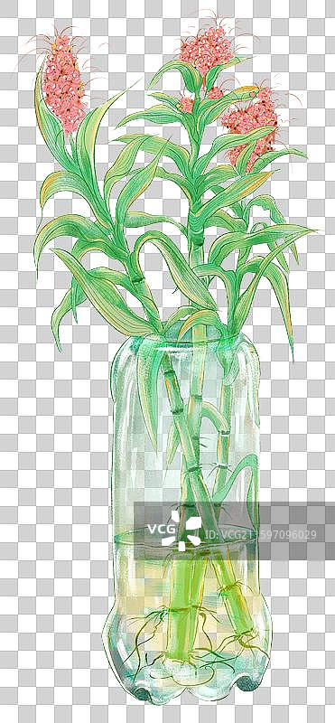 治愈系小清新肌理插画玻璃瓶插花 瓶里的植物风景图片素材