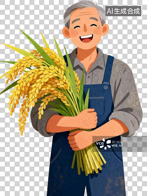 【AI数字艺术】农民伯伯抱着水稻图片素材