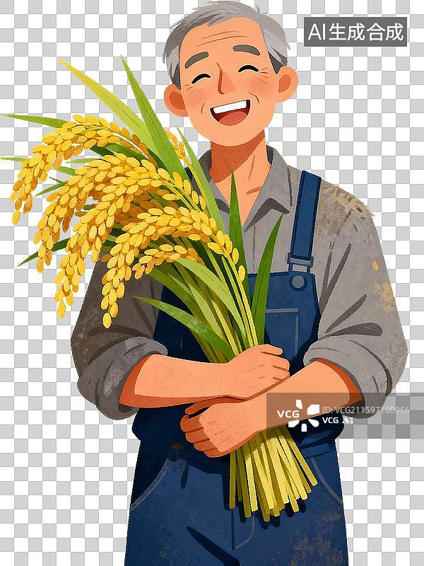 【AI数字艺术】农民伯伯抱着水稻图片素材