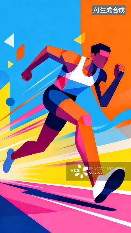 【AI数字艺术】运动会海报插图背景 田径跑步冲刺 运动员 扁平插画图片素材