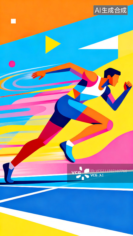 【AI数字艺术】运动会海报插图背景 田径跑步冲刺 运动员 扁平插画图片素材
