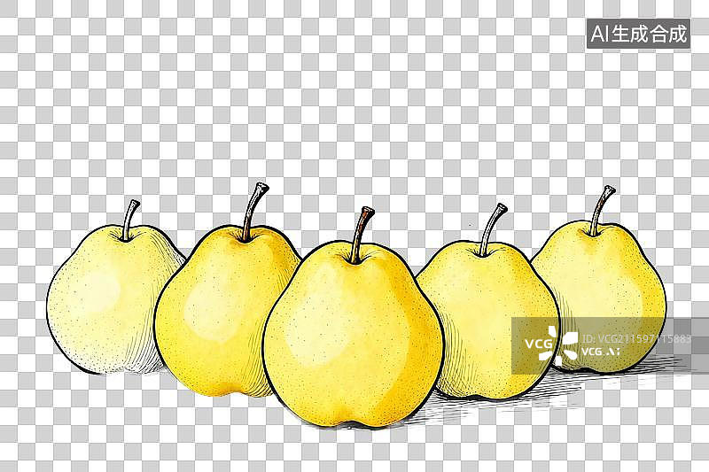 【AI数字艺术】梨子秋月梨枝叶线稿复古插画素材图片素材