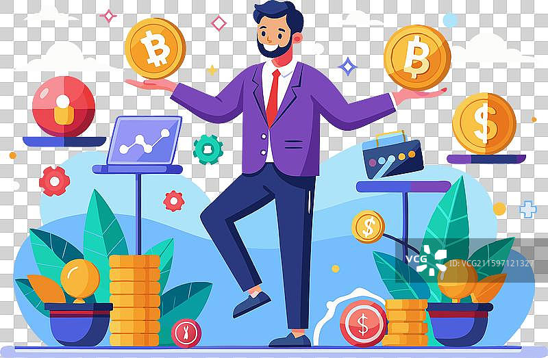 加密货币投资者在数字资产和法定货币之间取得平衡图片素材