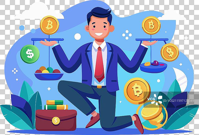 加密货币投资者平衡数字资产和法定货币资产图片素材