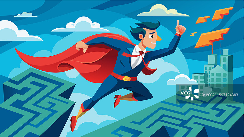 充满活力的超级英雄商人克服挑战图片素材