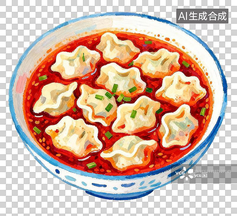 【AI数字艺术】手绘风格成都重庆美食小吃抄手插画元素图片素材