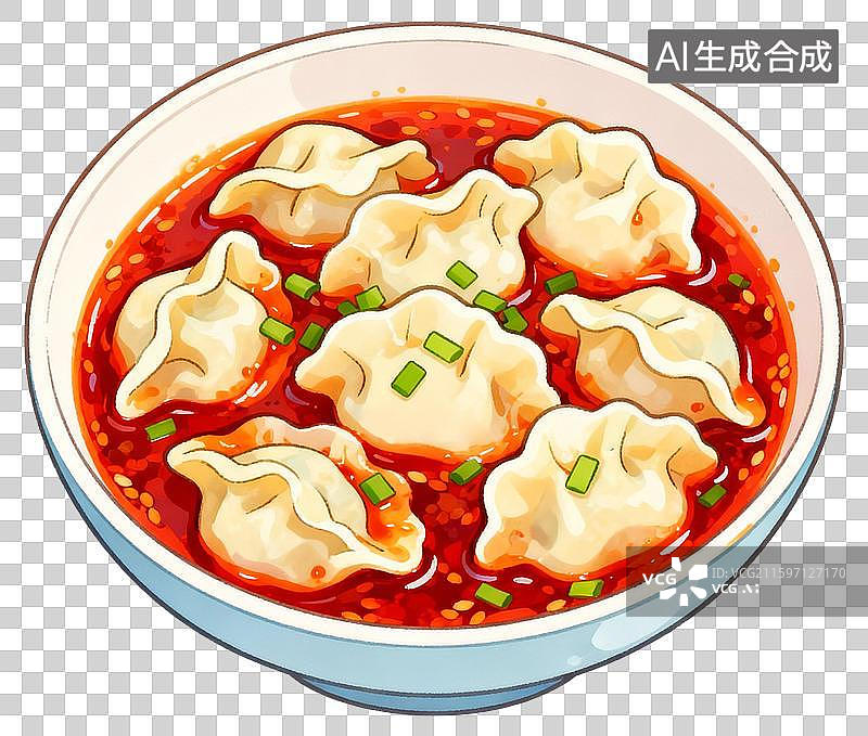 【AI数字艺术】手绘风格成都重庆美食小吃抄手插画元素图片素材