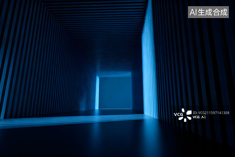 【AI数字艺术】深蓝色调极简纵深感构图建筑空间背景图片素材