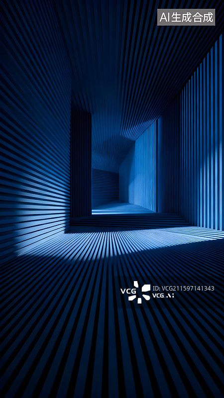 【AI数字艺术】深蓝色调极简纵深感构图建筑空间背景图片素材