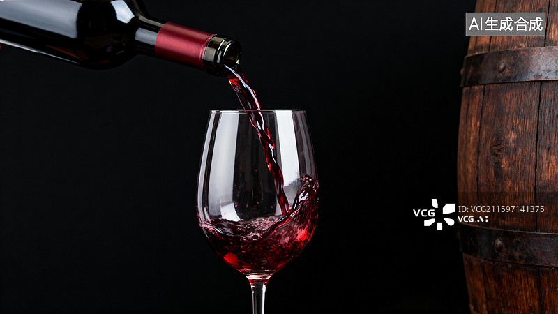 【AI数字艺术】木桶红酒玻璃高脚杯图片素材