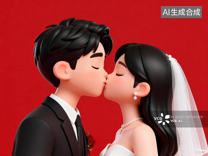 【AI数字艺术】结婚相互亲吻的新郎新娘图片素材