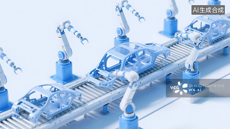 【AI数字艺术】全自动机械臂汽车工业产线卡通模型图片素材