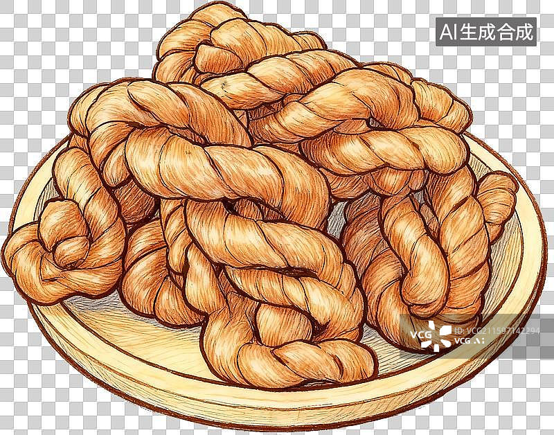 【AI数字艺术】彩铅水彩漫画线条速写美食麻花图片素材
