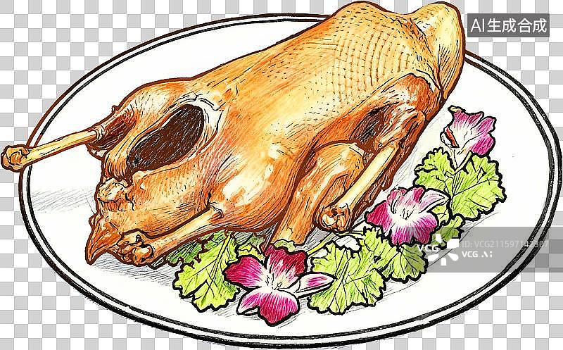 【AI数字艺术】彩铅水彩漫画线条速写美食荣昌卤鹅图片素材