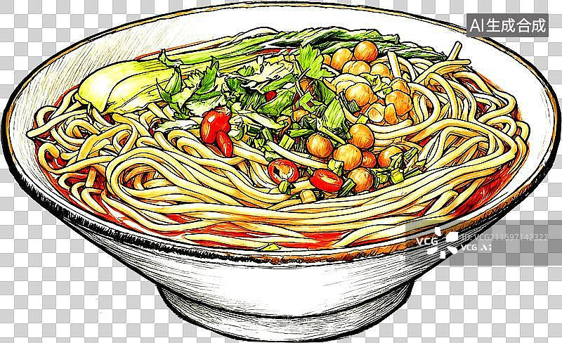 【AI数字艺术】彩铅水彩漫画线条速写美食重庆小面图片素材