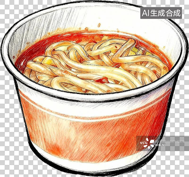【AI数字艺术】彩铅水彩漫画线条速写美食酸辣粉图片素材